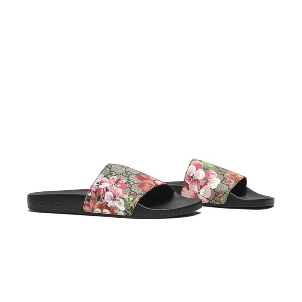 Gucci Women's Black Floral Slide Sandals